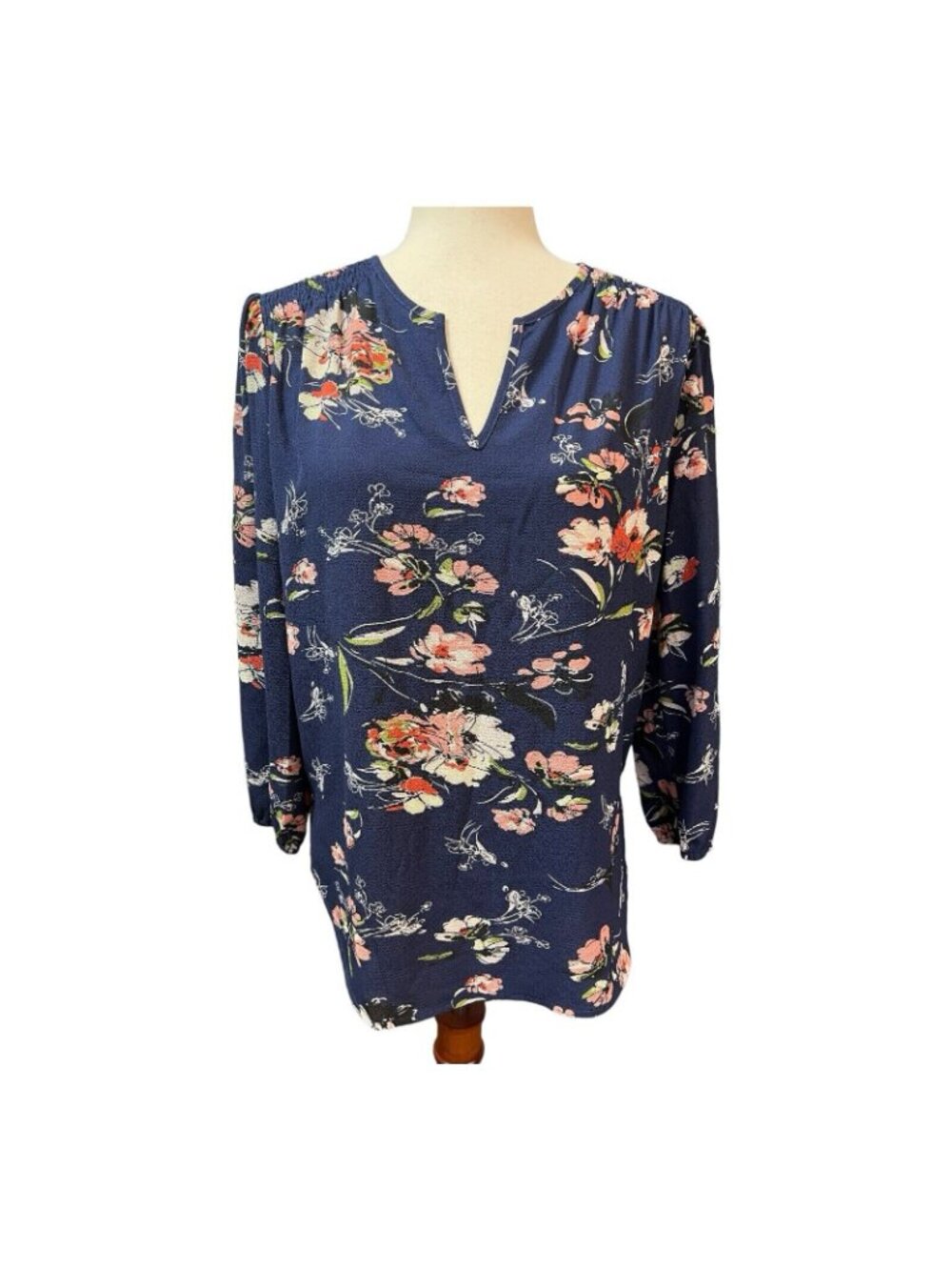 Fun2Fun Womens Floral Blouse~Size Small~Navy 3/4 Sleeve Top~NWOT~L12 10 - Picture 2 of 12